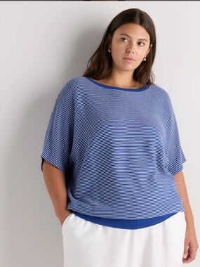 Quince Lightweight Cotton Cashmere Link-Stitch Dolman Short Sleeve Sweater